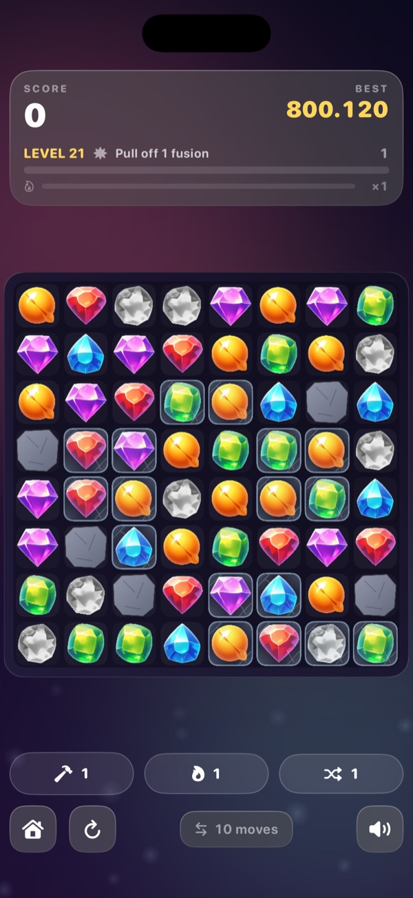 A board with 2×2 ice slabs covering several gems at once.
